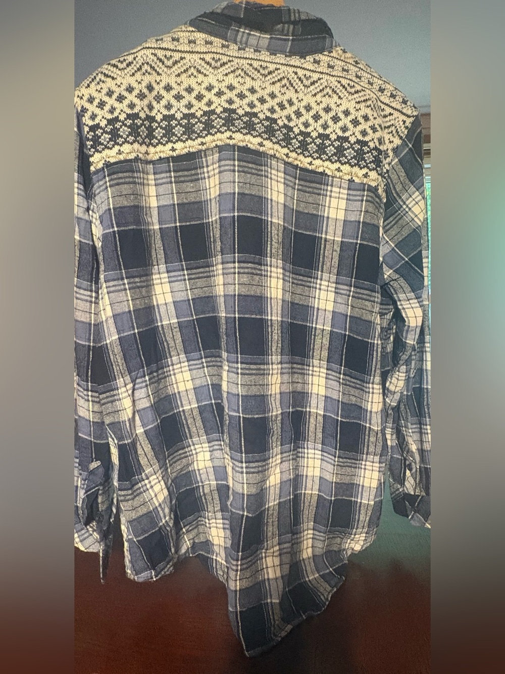Blue Plaid Button Down Flannel w/ Knit Yoke Size XL
